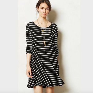 Anthropologie Black Stripe Dress Long Sleeve M